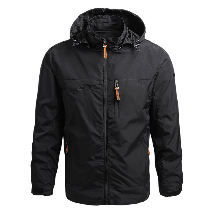 Men's Lightweight Waterproof Hooded Outdoor Jacket with Chest Pocket and Adjustable Cuffs Hudson & Parker