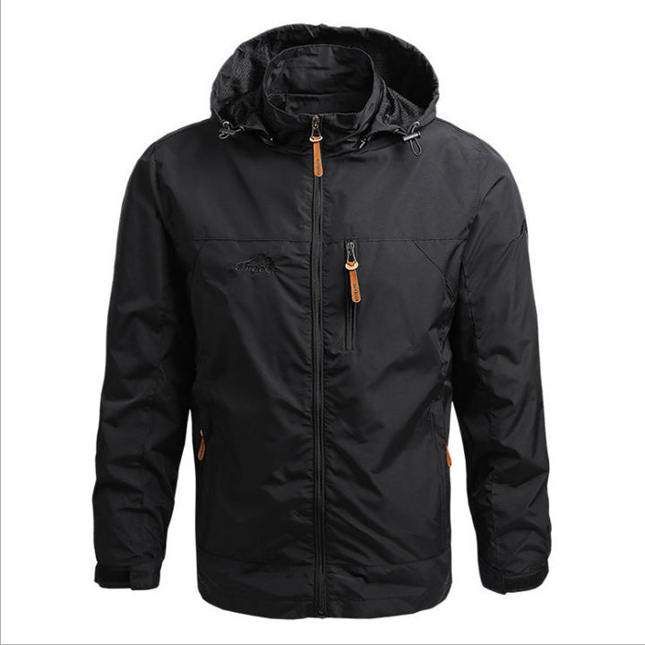 Men's Lightweight Waterproof Hooded Outdoor Jacket with Chest Pocket and Adjustable Cuffs Hudson & Parker