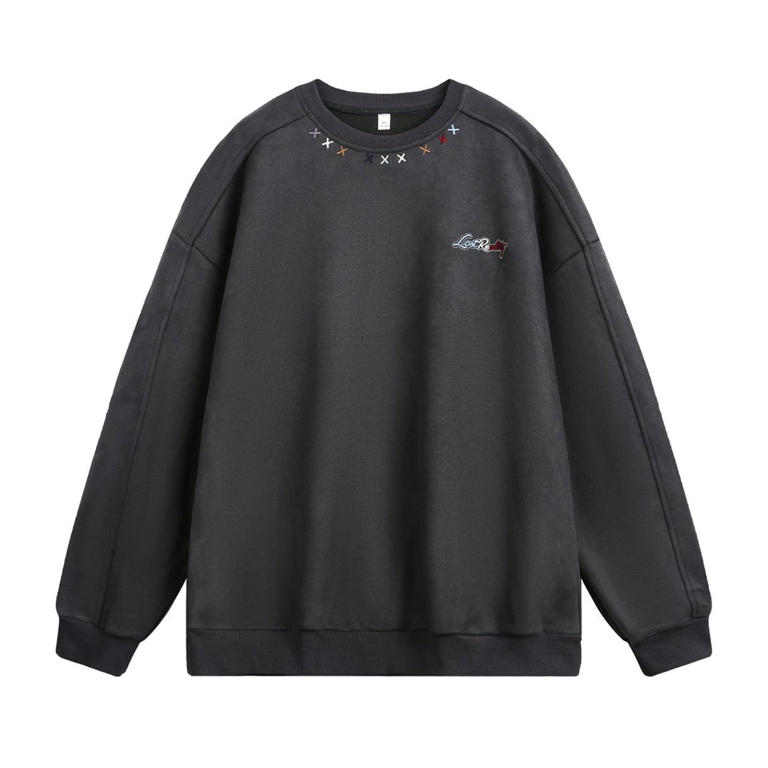 Unisex Oversize Round Neck Sweatshirt with Colorful Collar Embroidery and Drop Shoulder Hudson & Parker