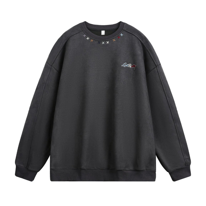 Unisex Oversize Round Neck Sweatshirt with Colorful Collar Embroidery and Drop Shoulder Hudson & Parker