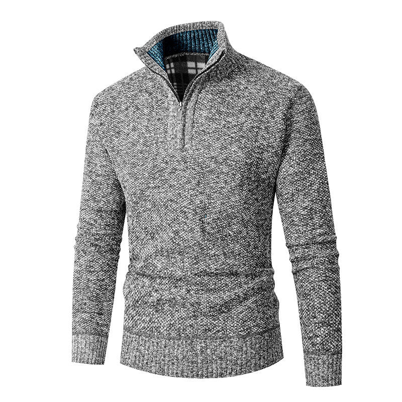 Men's Melange Structured Half-Zip Sweater with Thermo Inner Collar and Ribbed Hem Hudson & Parker