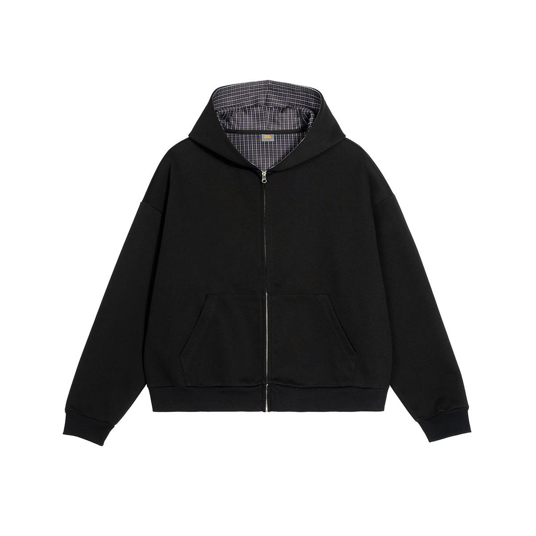Unisex Zip Hoodie with plaid hood lining and boxy oversized fit Hudson & Parker