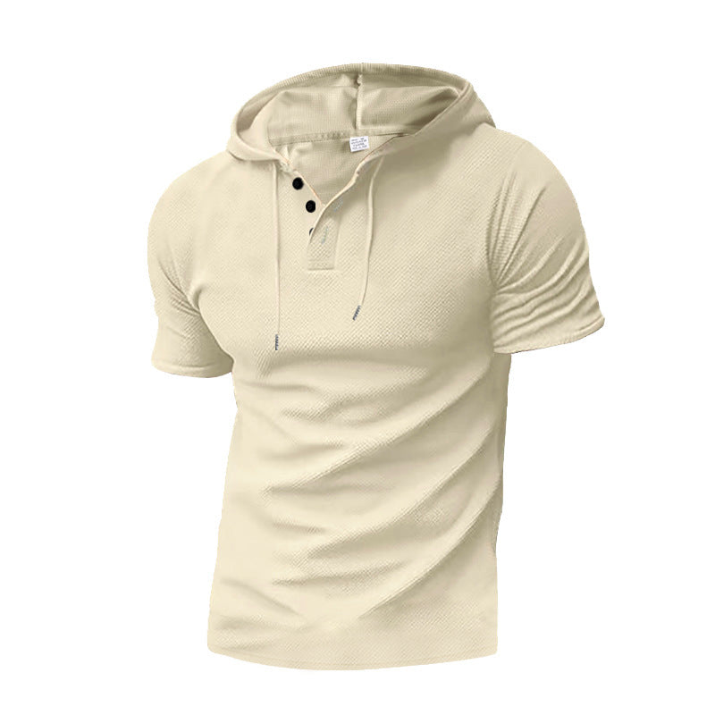 Men's short sleeve hooded polo with three-button placket and fine structured jersey Hudson & Parker