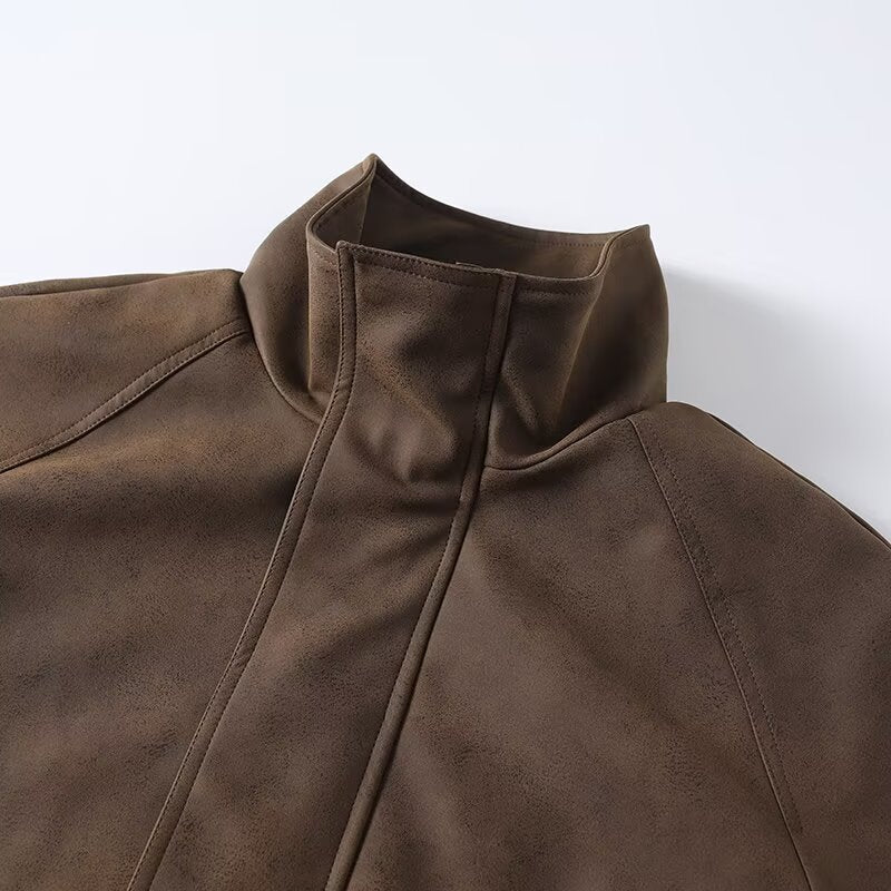 Men's Oversized Field Jacket in Suede Look with High Collar, Flap Pockets, and Elastic Hem Hudson & Parker