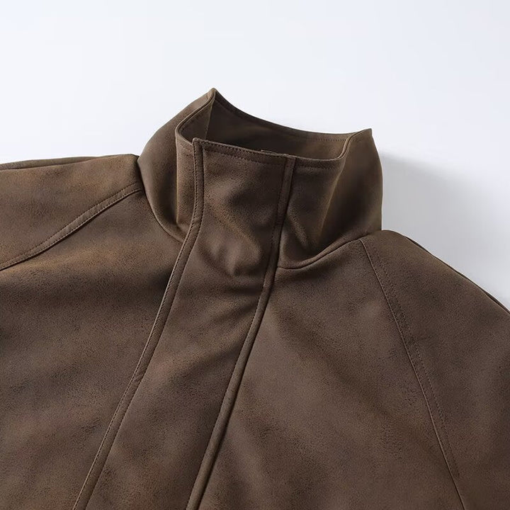 Men's Oversized Field Jacket in Suede Look with High Collar, Flap Pockets, and Elastic Hem Hudson & Parker
