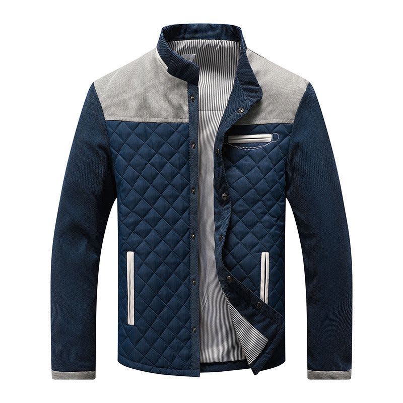 Men's Padded Diamond Quilted Jacket with Stand-Up Collar and Contrast Trimming Hudson & Parker