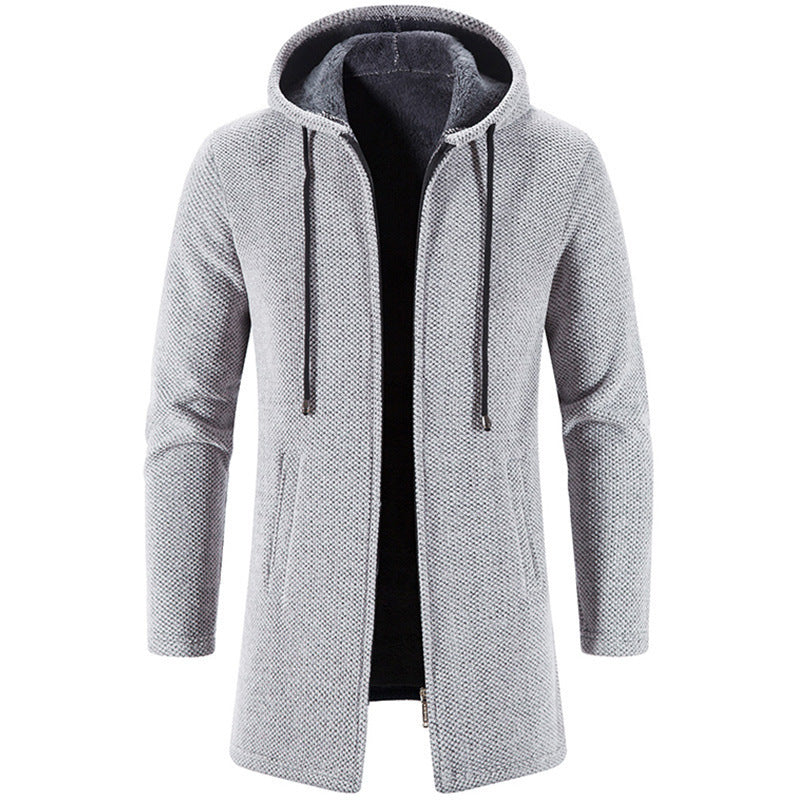 Men Long Cut Hooded Knit Coat with Teddy Lining Hudson & Parker