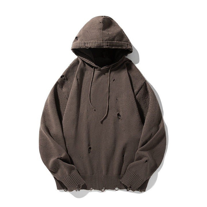 Unisex Oversize Knit Hoodie in Destroyed Look Hudson & Parker