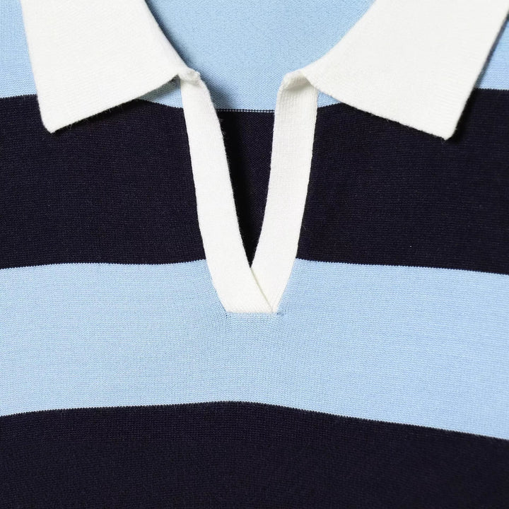 Women Oversize Cropped Rugby Sweater with Polo Collar and V-Neck Hudson & Parker