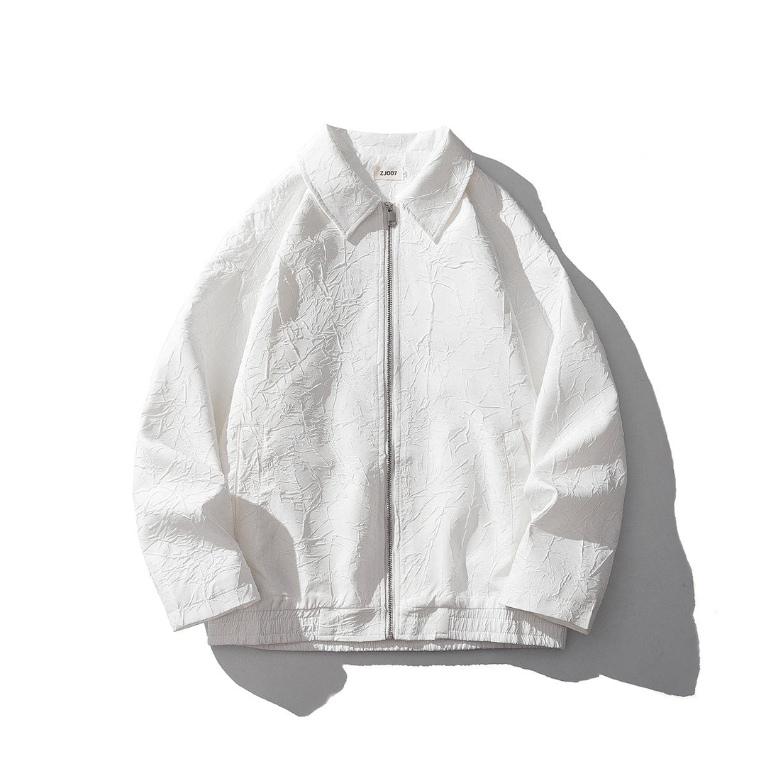 Men's Lightweight Crinkle Texture Zip Jacket with Shirt Collar and Elastic Hem Hudson & Parker