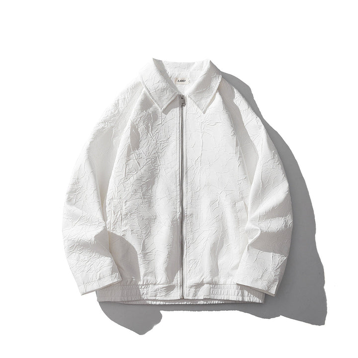 Men's Lightweight Crinkle Texture Zip Jacket with Shirt Collar and Elastic Hem Hudson & Parker