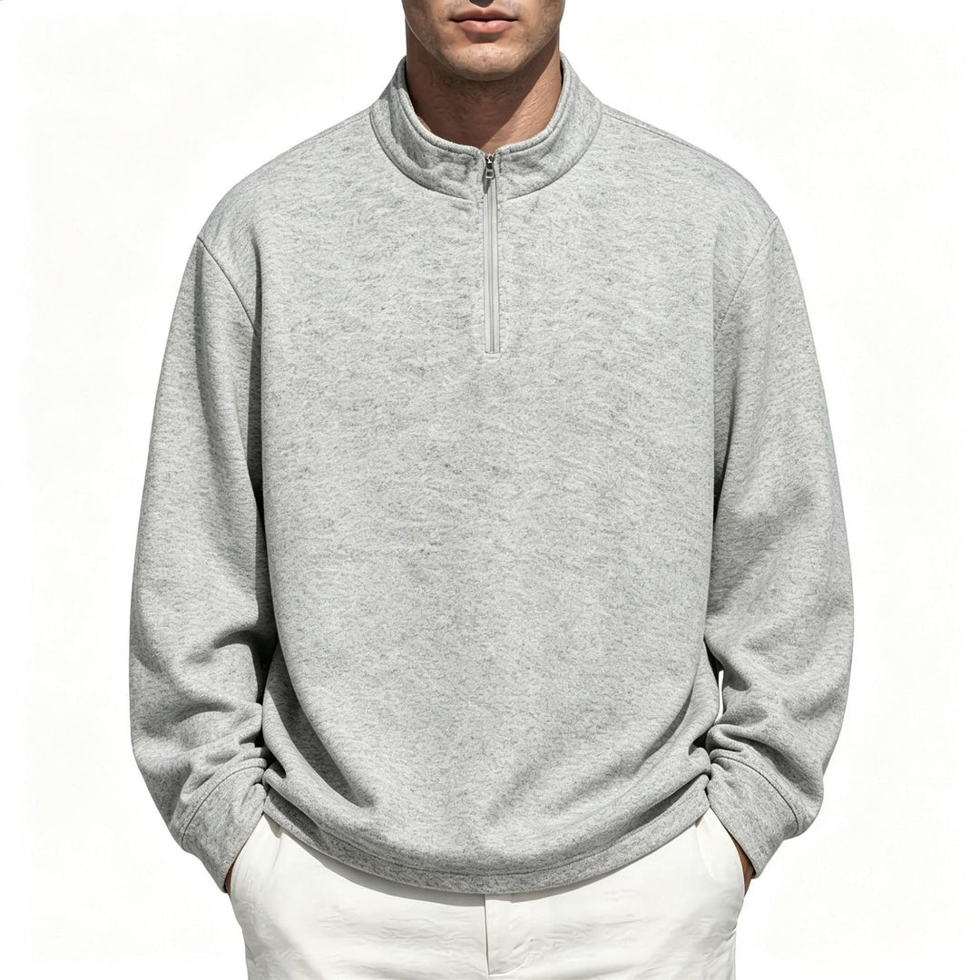 Men's Half-Zip Sweatshirt with Stand Collar and Heathered Texture Hudson & Parker