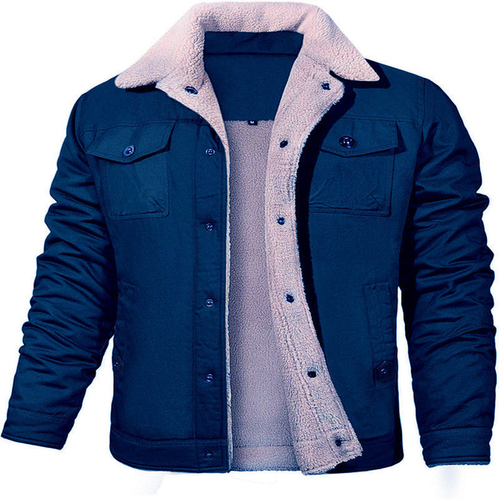 Men's Sherpa-lined canvas trucker jacket with thermal lining and chest pockets Hudson & Parker