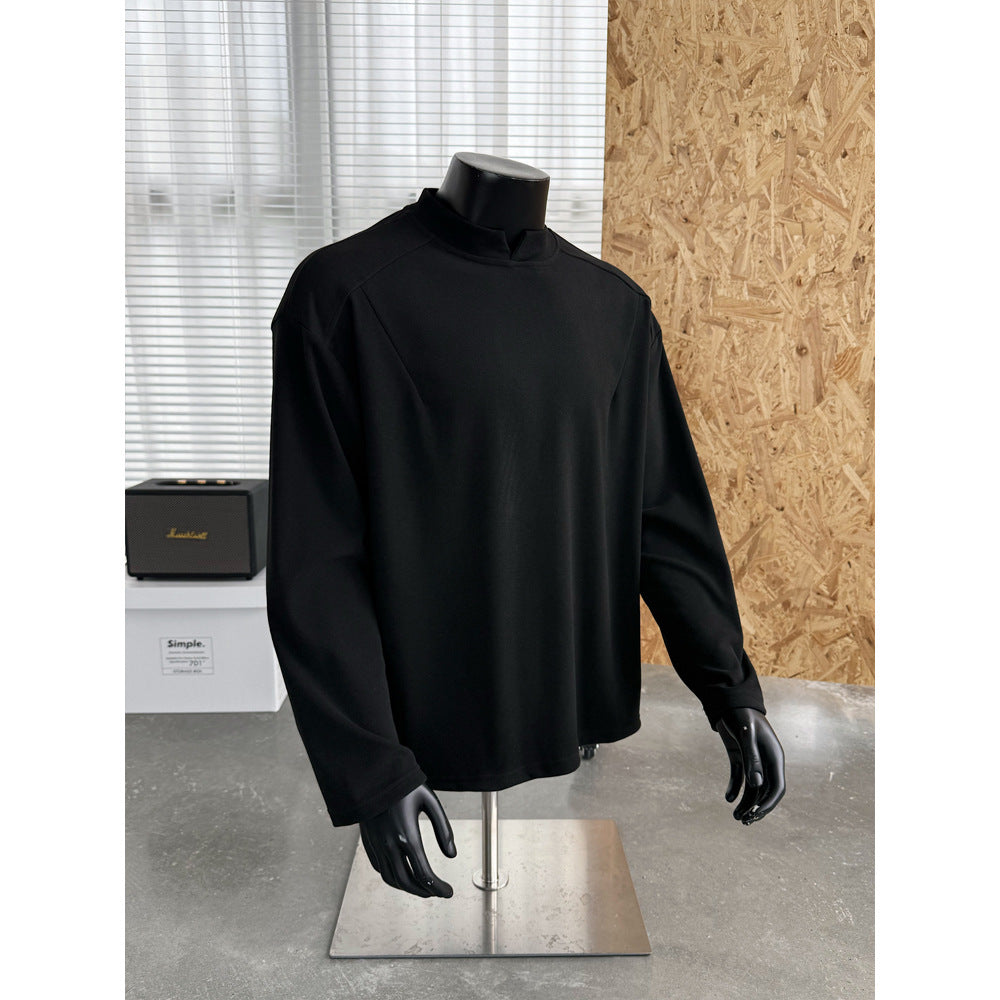 Men's Fine Loose Long Sleeve Sweatshirt with Short Stand-Up Collar and Minimalist Seam Construction Hudson & Parker
