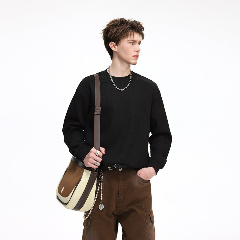 Men's Ribbed Structure Sweatshirt Pullover with Drop Shoulder and Relaxed Fit Hudson & Parker