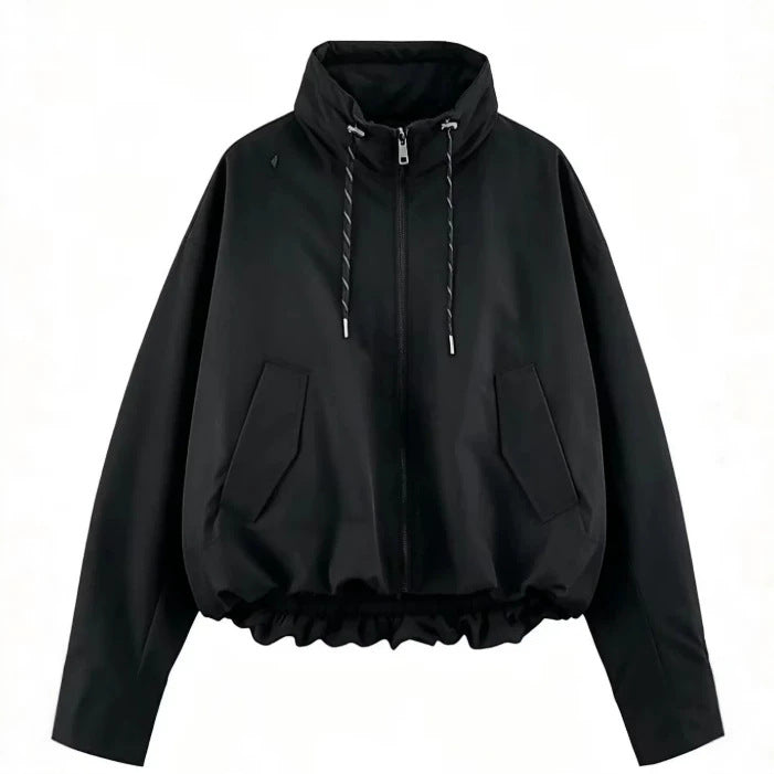Women’s Oversize Cropped Hooded Jacket with Full Zip, Drawstring and Gathered Hem Hudson & Parker