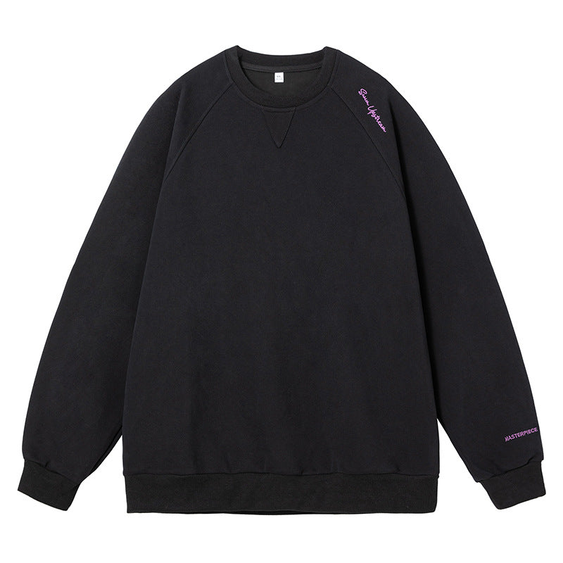 Unisex Oversize Fleece Sweatshirt with Raglan Sleeves and Subtle Shoulder and Sleeve Embroidery Hudson & Parker