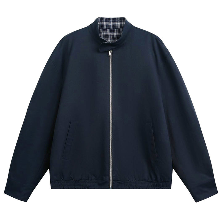 Unisex Oversize Blouson Jacket with Stand-up Collar and Checked Lining Hudson & Parker