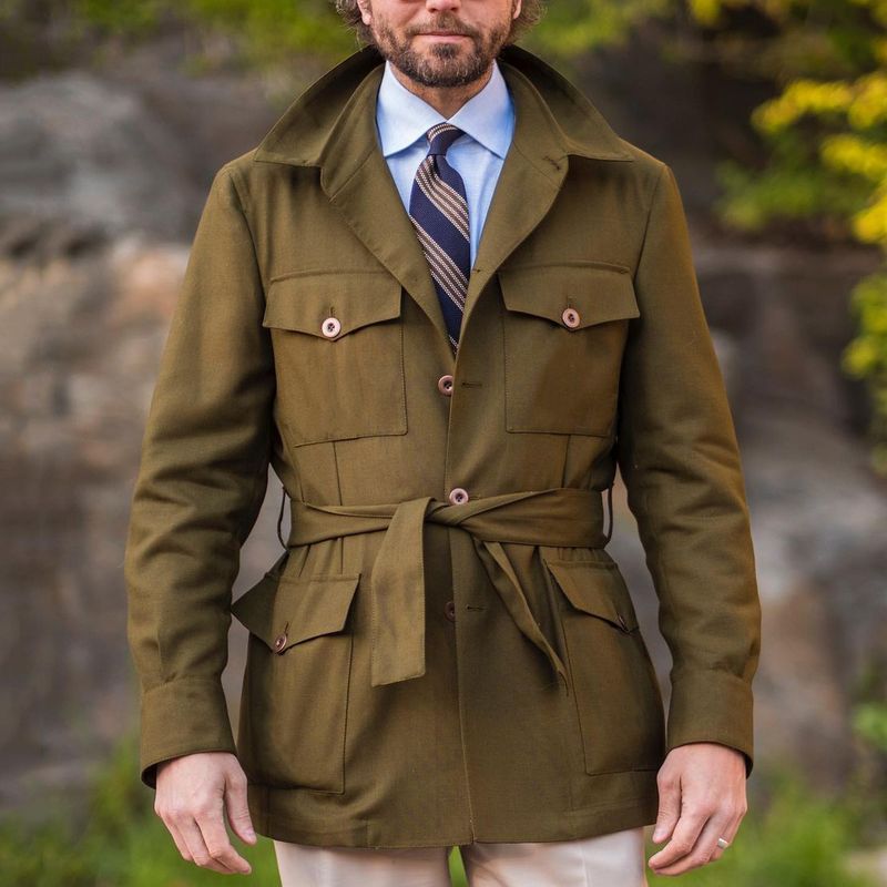 Men's Tailored Field Jacket with Tie Belt, Flap Pockets and Kent Collar Hudson & Parker