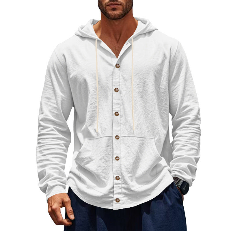 Men's lightweight hoodie cardigan with full button placket, slim fit and kangaroo pocket Hudson & Parker