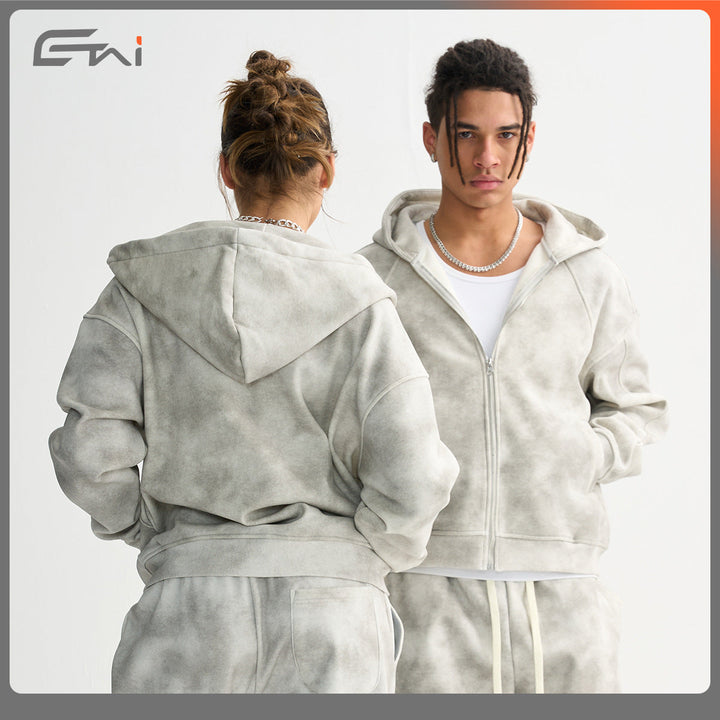 Unisex Boxy-Zip Hoodie with Fog Wash and Raglan Sleeves Hudson & Parker