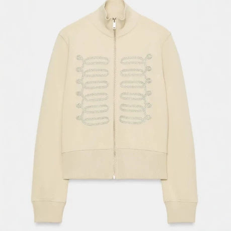 Women's Cropped Sweat Jacket with Stand-Up Collar and Decorative Cord Trim Hudson & Parker