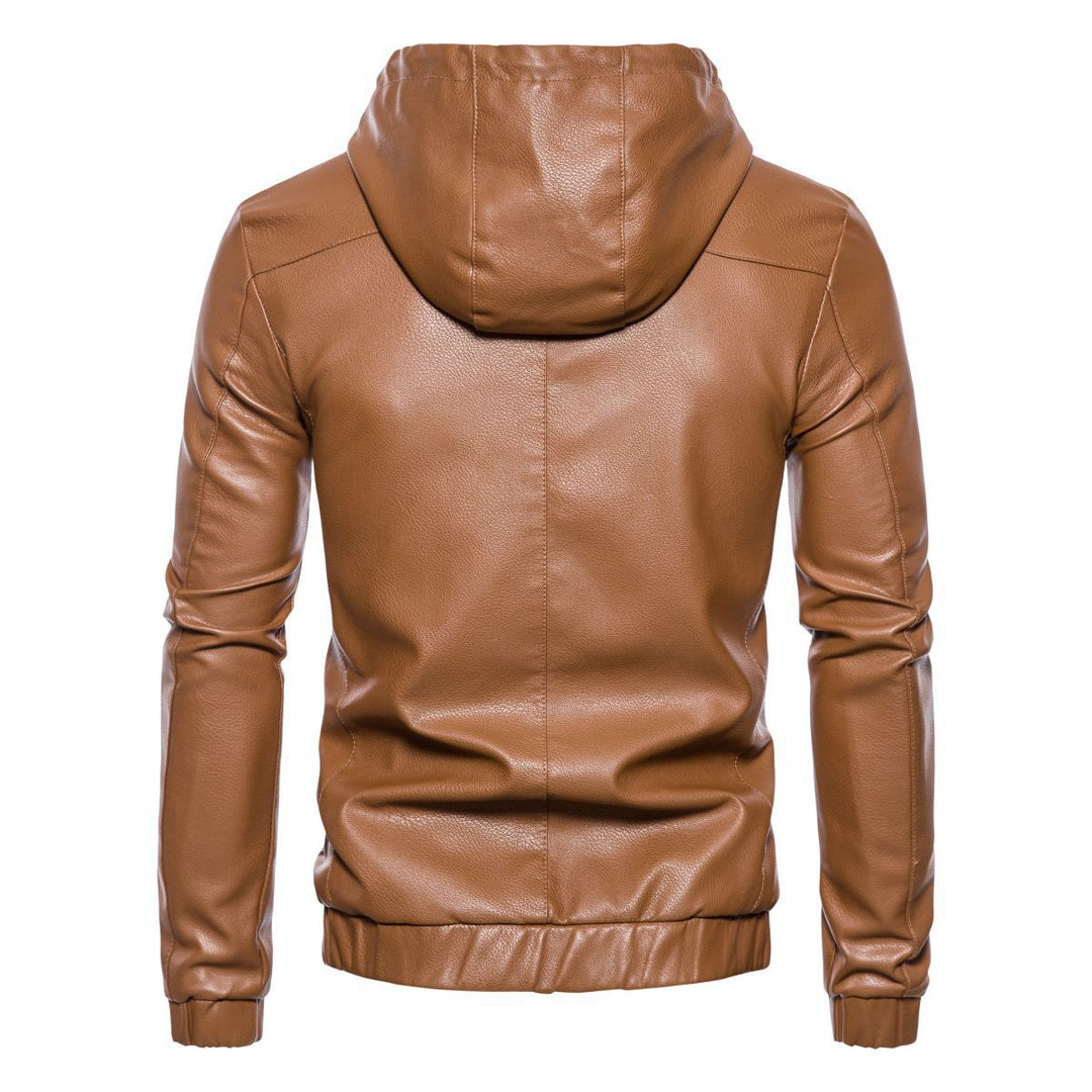Men's Hooded Leather Jacket in Biker Style with Zipper and Slim Silhouette Hudson & Parker