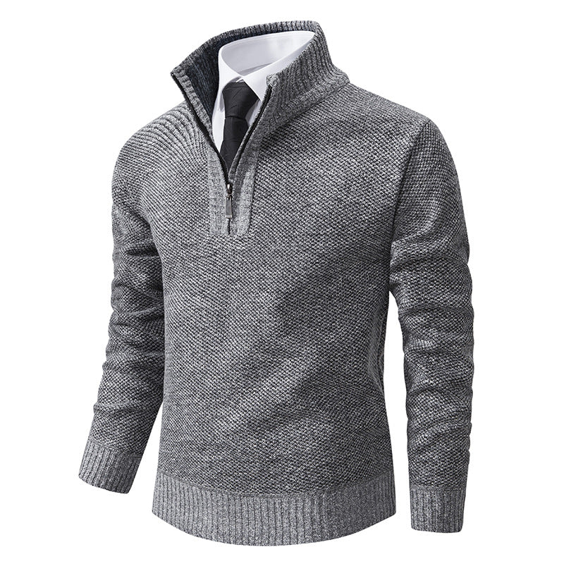 Men's Melange Half-Zip Mock Neck Sweater made of dense fine knit with ribbed cuffs Hudson & Parker