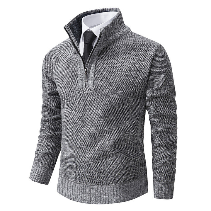 Men's Melange Half-Zip Mock Neck Sweater made of dense fine knit with ribbed cuffs Hudson & Parker