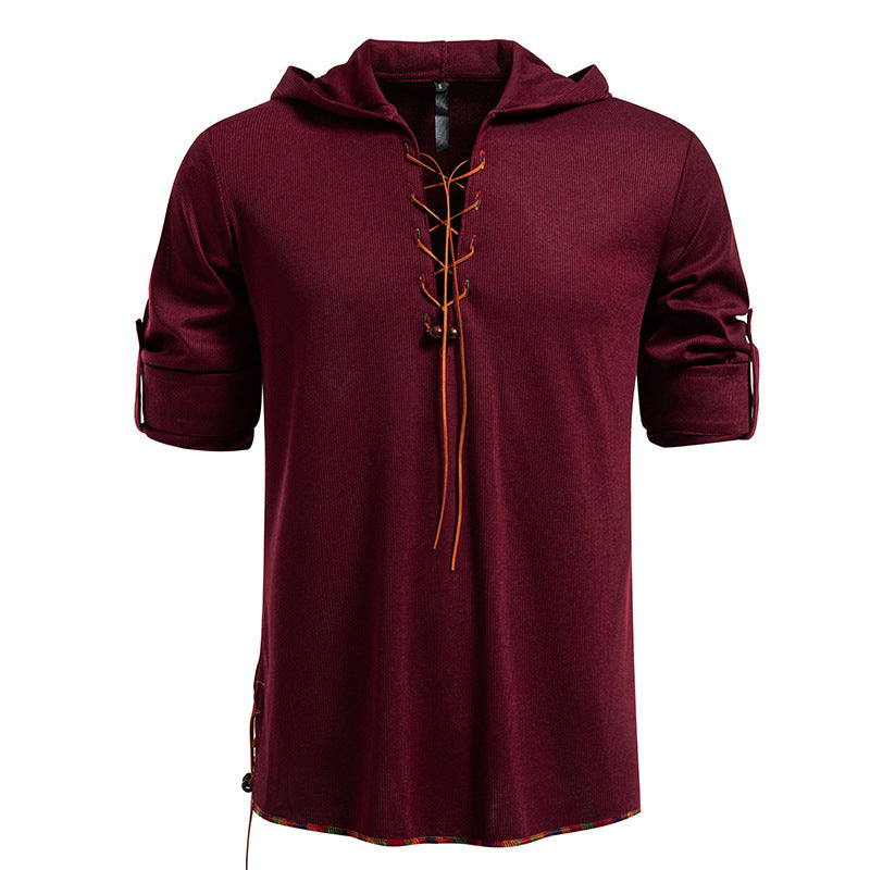 Men's Lightweight Hooded Long Sleeve Shirt with Lace Front and Roll-up Three-Quarter Sleeves Hudson & Parker