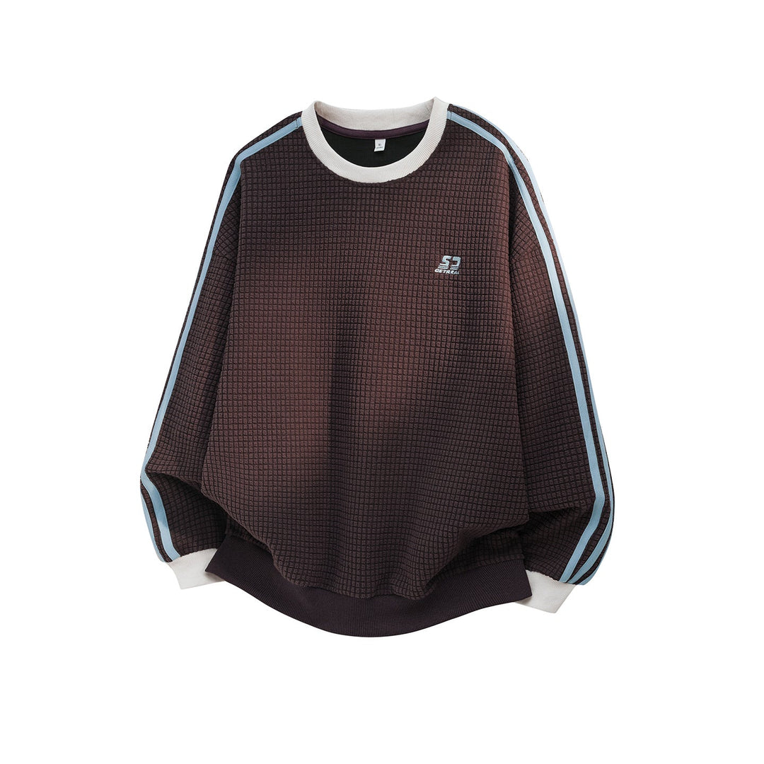 Unisex Oversized Sweatshirt with Waffle Structure, Contrast Stripes on Sleeves and Ribbed Cuffs Hudson & Parker