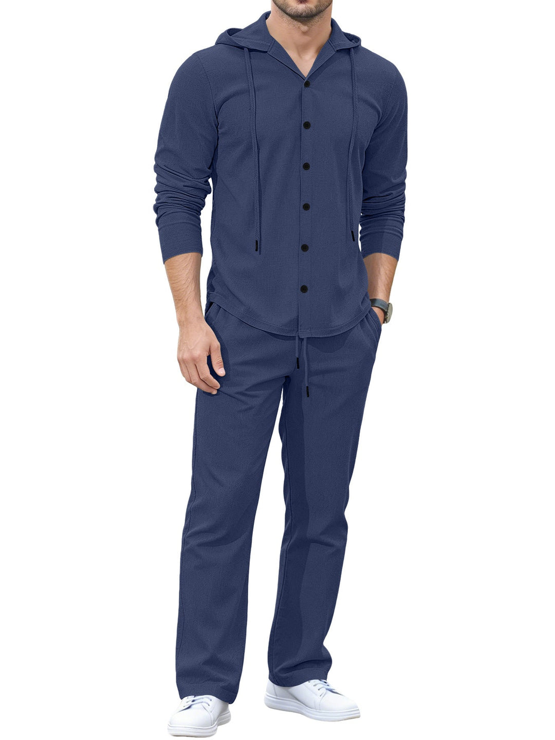 Men's Casual Button Hoodie Lounge Set made of Jersey with Drawstring and Comfort Jogger Hudson & Parker Fashion