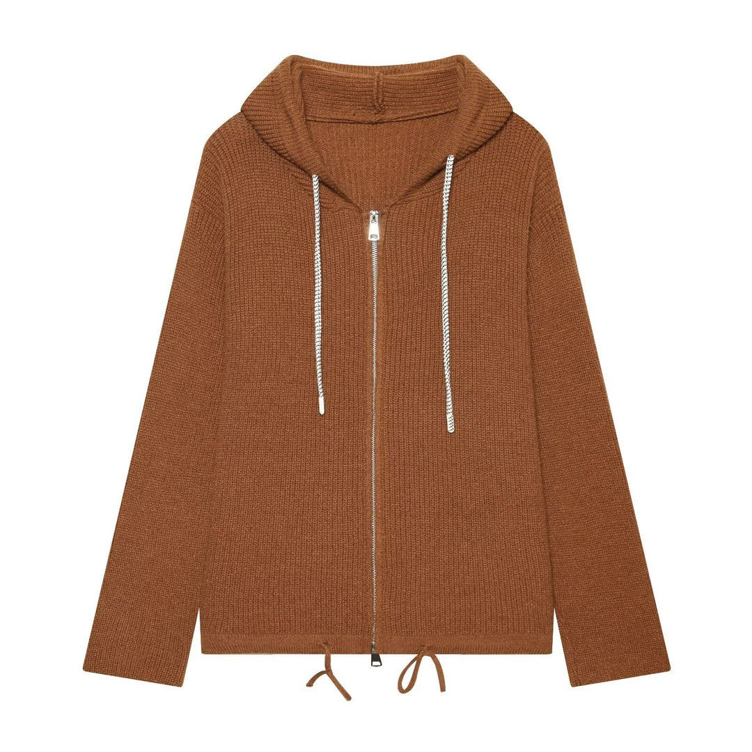 Women's knitted zip-up hoodie with full zip, ribbed texture and drawstring Hudson & Parker