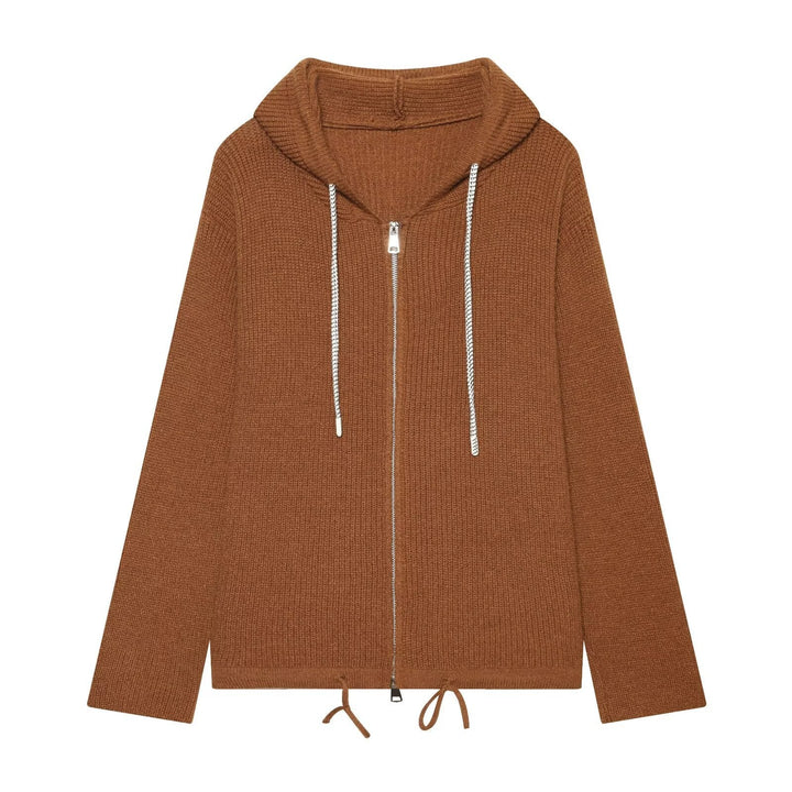 Women's knitted zip-up hoodie with full zip, ribbed texture and drawstring Hudson & Parker