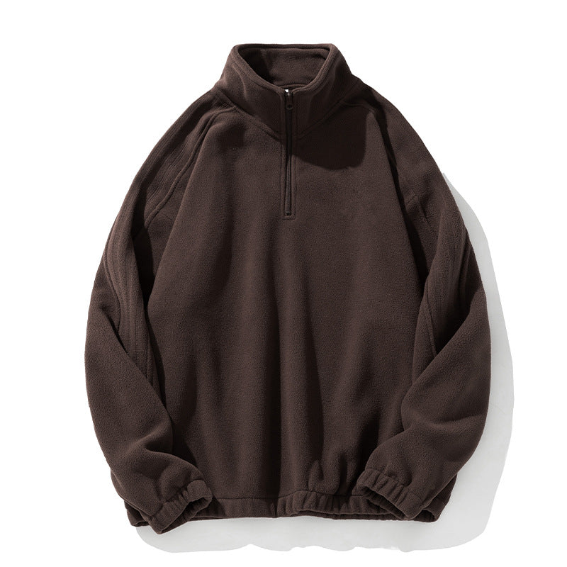 Unisex Fleece Pullover with Half-Zip, Stand Collar and Elastic Hem Hudson & Parker