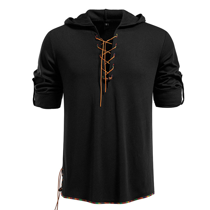 Men's Lightweight Hooded Long Sleeve Shirt with Lace Front and Roll-up Three-Quarter Sleeves Hudson & Parker