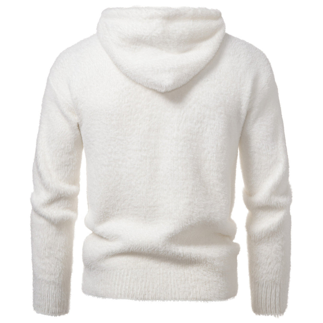 Men's Fluffy Hoodie made of Teddy Fleece with Statement Front Print and Kangaroo Pocket Hudson & Parker
