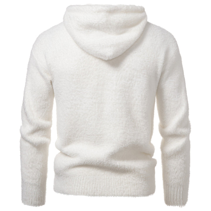 Men's Fluffy Hoodie made of Teddy Fleece with Statement Front Print and Kangaroo Pocket Hudson & Parker