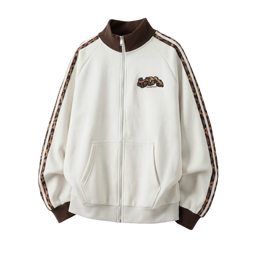 Unisex training jacket with leopard trim and front zipper Hudson & Parker