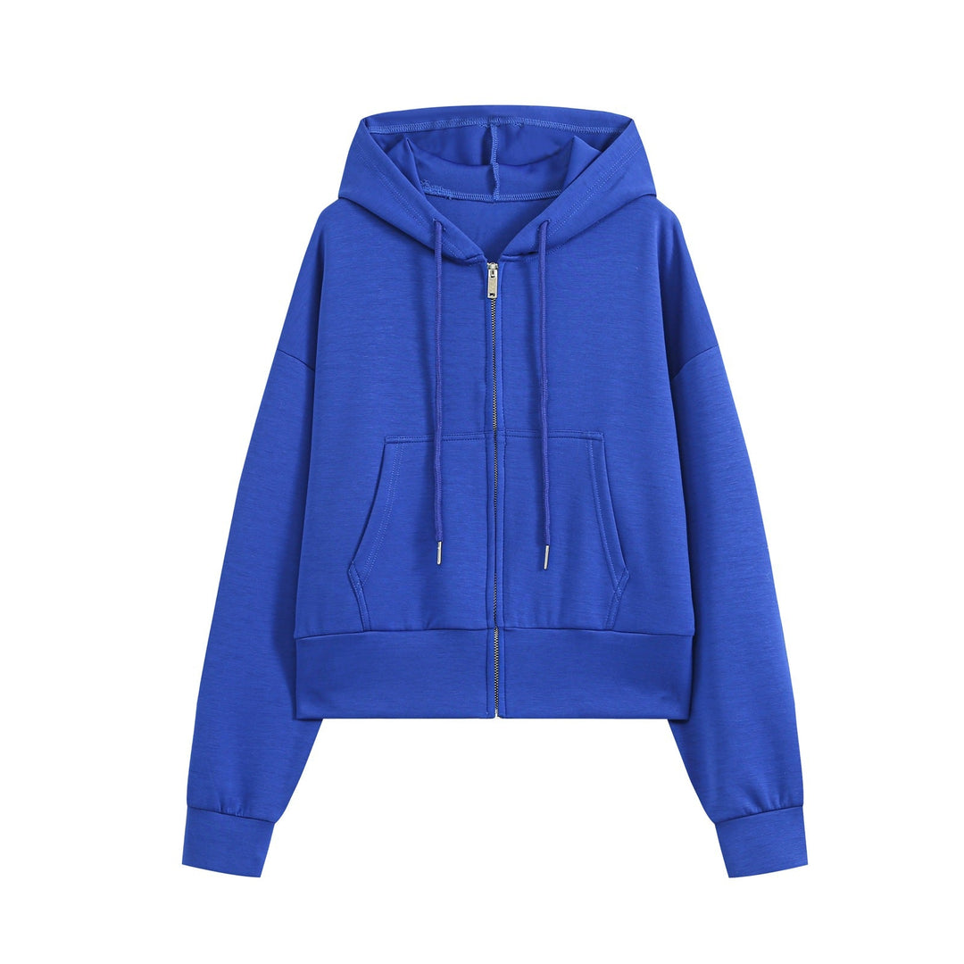 Women's Cropped Zip Hoodie with Hood, Kangaroo Pocket and Tailored Hem Hudson & Parker