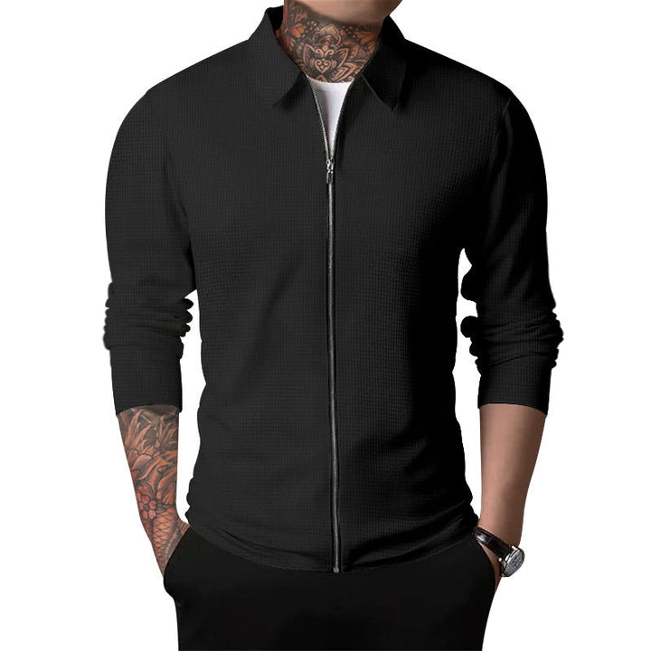 Men's nano structured shirt jacket with waffle structure, full-length zipper and slim fit Hudson & Parker