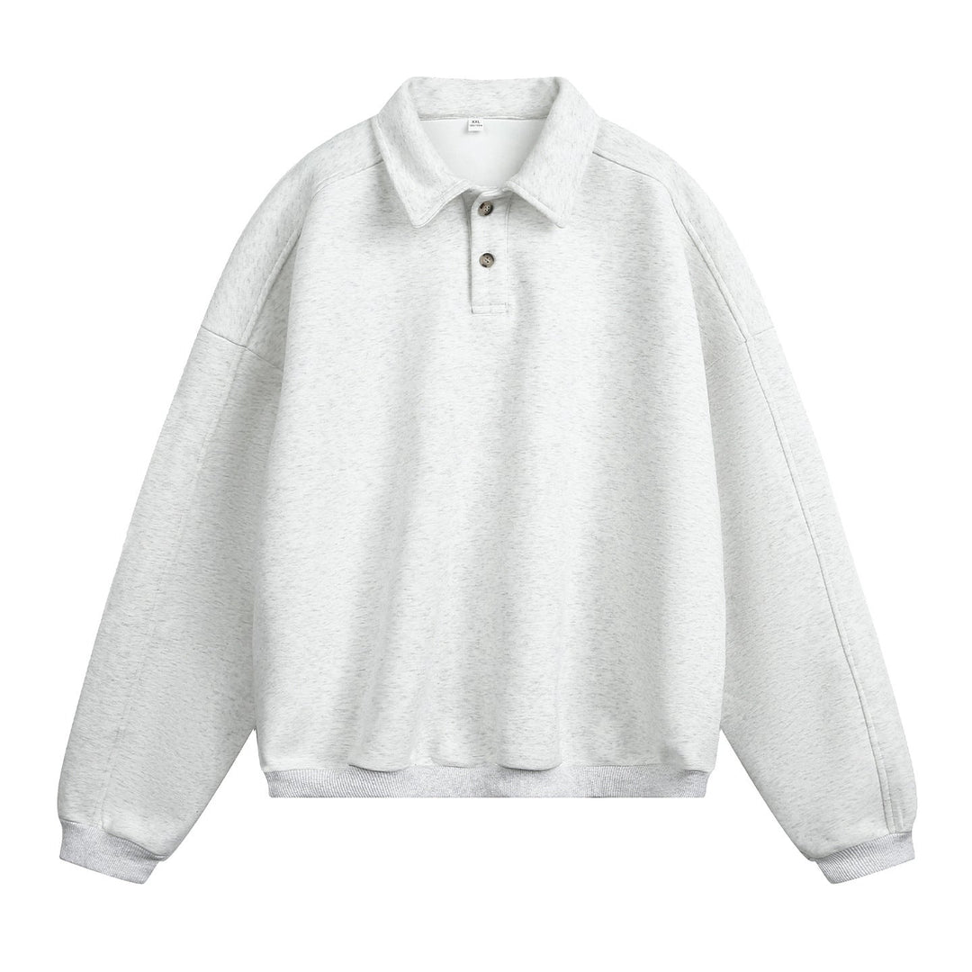 Unisex Casual Oversized Polo Sweatshirt with Shirt Collar, Raglan Sleeves and Cuffs Hudson & Parker