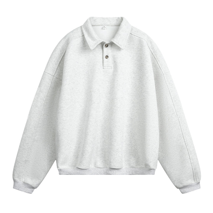 Unisex Casual Oversized Polo Sweatshirt with Shirt Collar, Raglan Sleeves and Cuffs Hudson & Parker