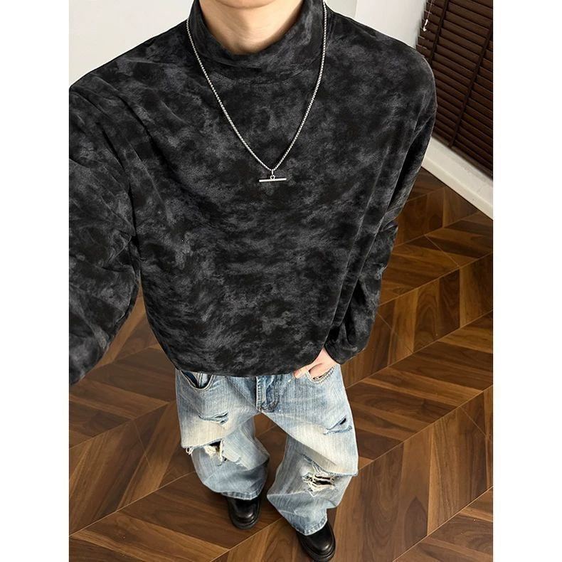 Men's Loose Stand Collar Sweatshirt with Subtle Marble Print Hudson & Parker