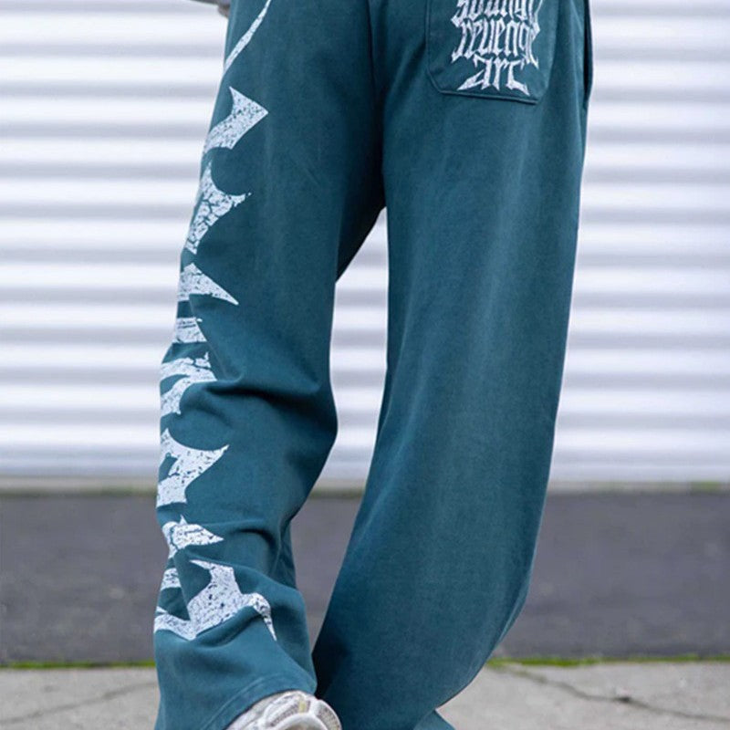 Men's wide sweatpants made of brushed fleece with side vintage print and drawstring waistband Hudson & Parker