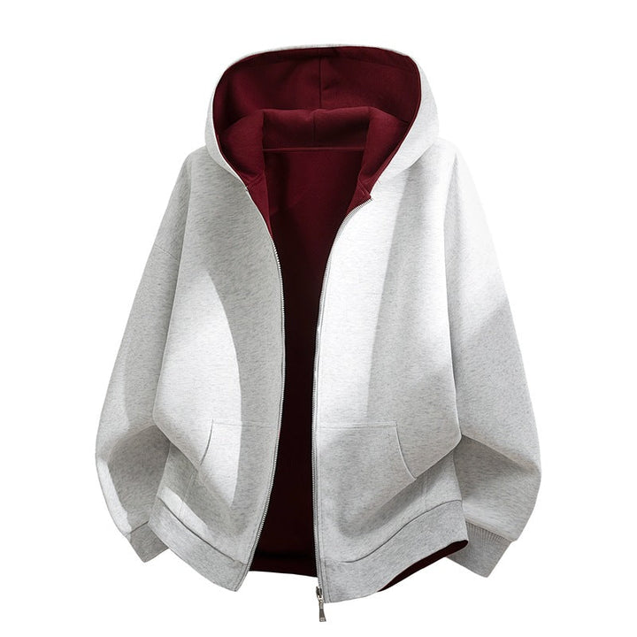 Unisex Oversize Zip-Hoodie with two-tone lining, boxy cut & two-way zipper Hudson & Parker