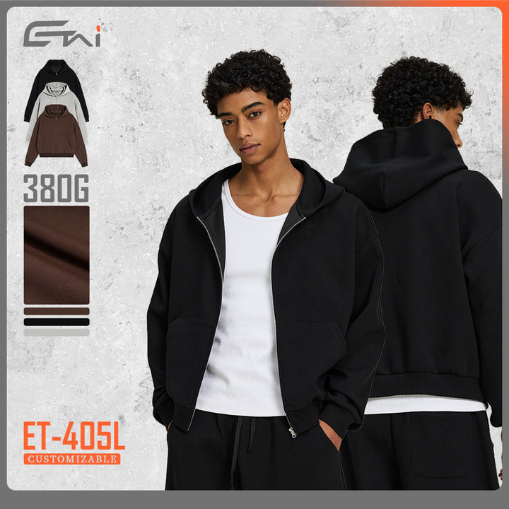 Unisex Boxy Hoodie Jacket in Cropped Cut with Elastic Hem Hudson & Parker