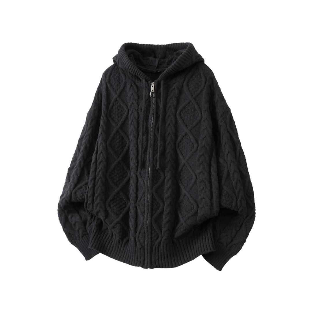 Women Oversize Hooded Cardigan with Cable Pattern and Front Zipper Hudson & Parker