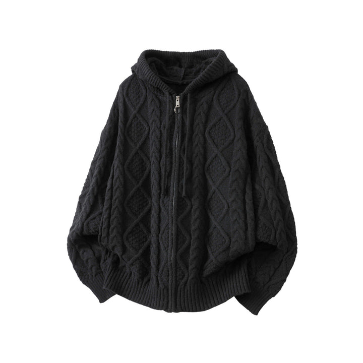 Women Oversize Hooded Cardigan with Cable Pattern and Front Zipper Hudson & Parker