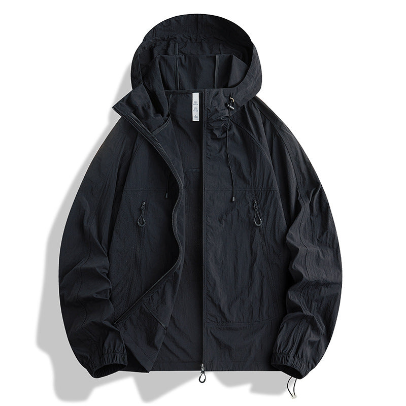 Men's Ultralight Hooded Wind Jacket with Pack Function, Mesh Lining & Zipper Pockets Hudson & Parker